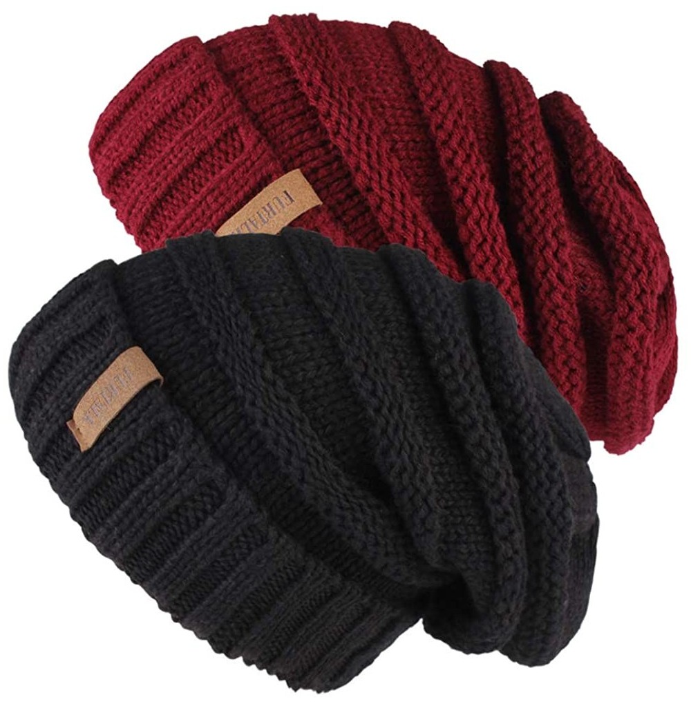 Skullies & Beanies Knitted Slouchy Oversized Crochet - Black / Red - CT18HSRLID3