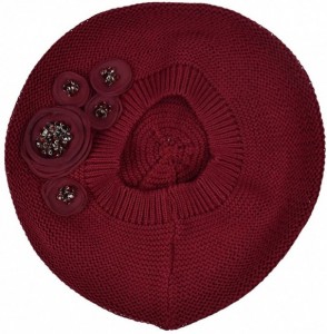 Berets Ladies Knit Beret with Chiffon Circles Stylish Berets for Women - Burgundy - CU180U6WHTS