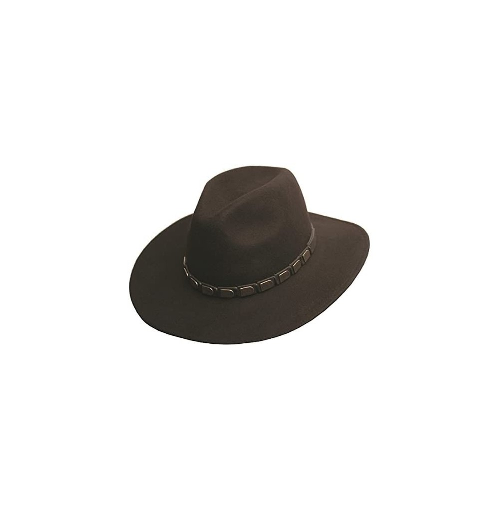 Fedoras Men's Crushable Wool Felt Outback Wide Brim Classic Safari Fedora Hats HE42 - Brown - CZ11OWWP22F