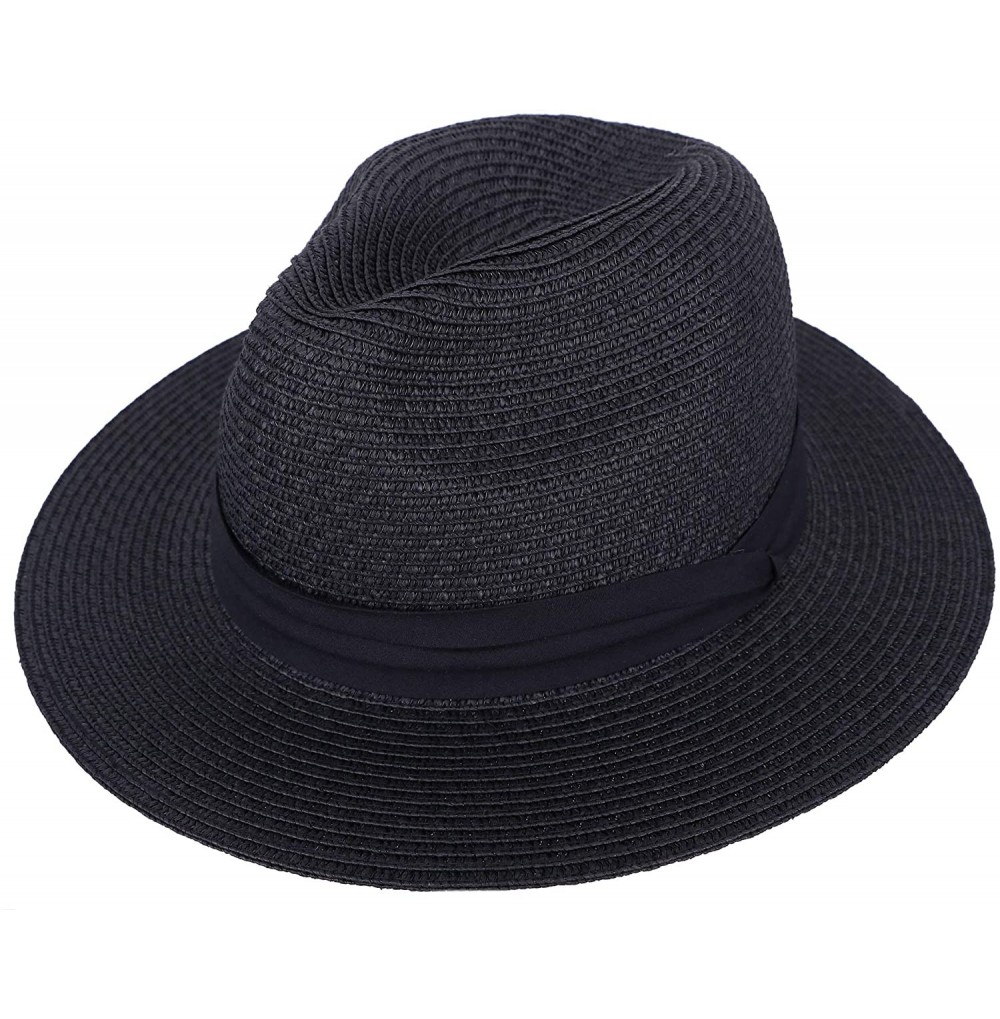 Sun Hats Mens Women's Wide Brim Straw Panama Sun Hat - Black - CK18KWXTZY4