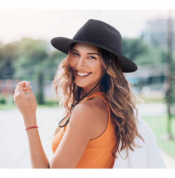 Sun Hats Mens Women's Wide Brim Straw Panama Sun Hat - Black - CK18KWXTZY4