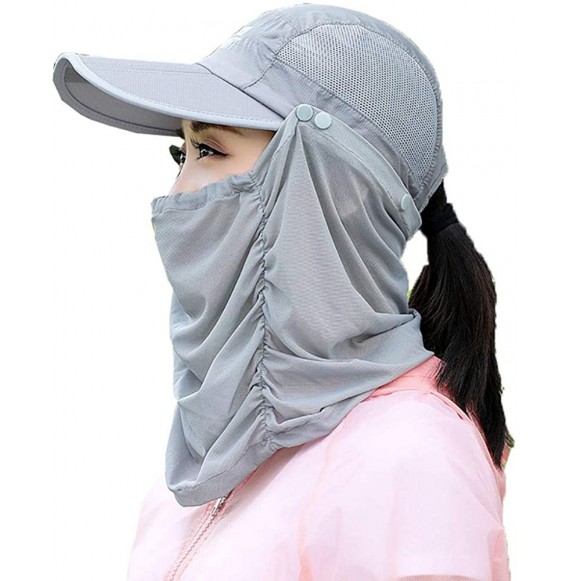 Sun Hats Women's UPF+50 Sun Visor Detachable Flap Hat Foldable Wide Brimmed UV Protection Hat - 4-gray - C0199L2039U