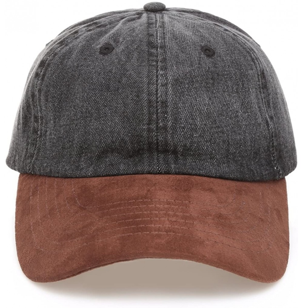 Baseball Caps Casual 100% Cotton Denim Baseball Cap Hat with Adjustable Strap. - Suede Brim-black - CQ18C2IEL82