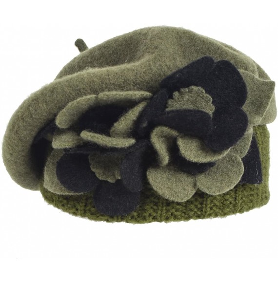 Berets Lady French Beret 100% Wool Beret Floral Dress Beanie Winter Hat - Floral-green - CV18X88U6HI