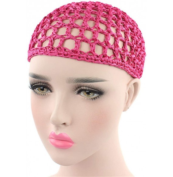 Skullies & Beanies Women Soft Rayon Snood Hat Hair Net Crocheted Hair Net Cap Mix Colors Dropshipping - Kufi Rose-2pcs - CB19...