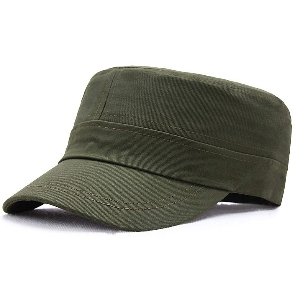 Baseball Caps Unisex Military Hat Men Women 100% Cotton Twill Flat Top Baseball Cap Adjustable Cadet Cap - Army Green - CD12O...