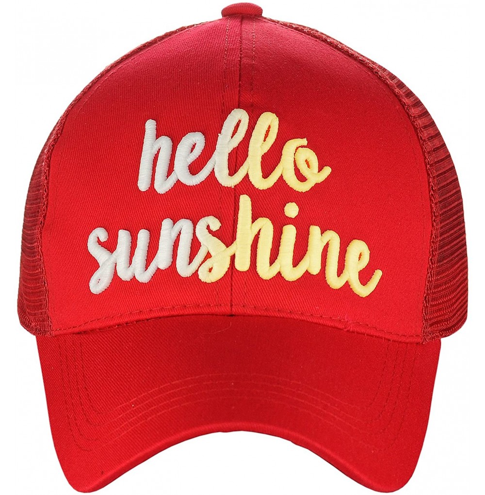 Baseball Caps Ponycap Color Changing 3D Embroidered Quote Adjustable Trucker Baseball Cap - Hello Sunshine- Red - CC18D9323YT