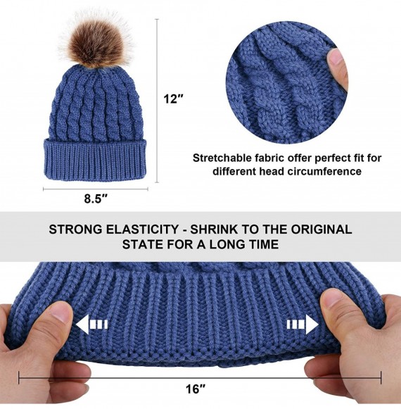 Skullies & Beanies Winter Rib-Knit Beanie Chunky Baggy Hat for Women Snow Cable Knit Skull Ski Cap with Faux Fur Pompom - Den...