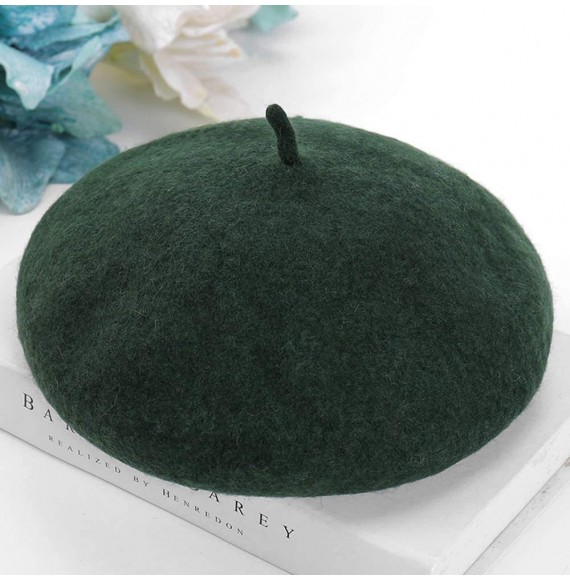 Berets Wool Beret Hat-Solid Color French Style Winter Warm Cap for Women and Girls- Lady Casual Use - Army Green - CQ1930M8SX7