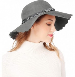 Fedoras Women's Wide Brim Wool Ribbon Band Floppy Hat - Rhinestone Style_gray - C618A43RUQW