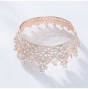 Headbands Rose Gold Rhinestone Wedding Crown for Bridal Full Round Queen Tiara Women Pageant Hair Accessories - CZ18SM66KOI