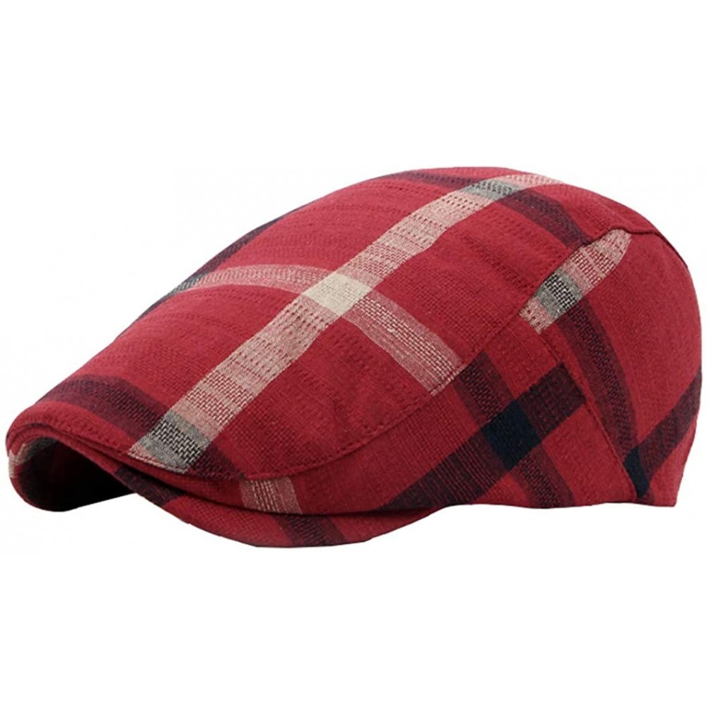 Newsboy Caps Plaid Newboy Cap Cotton Beret Ivy Hat Cabbie - Red - CH18G2N0Q9E
