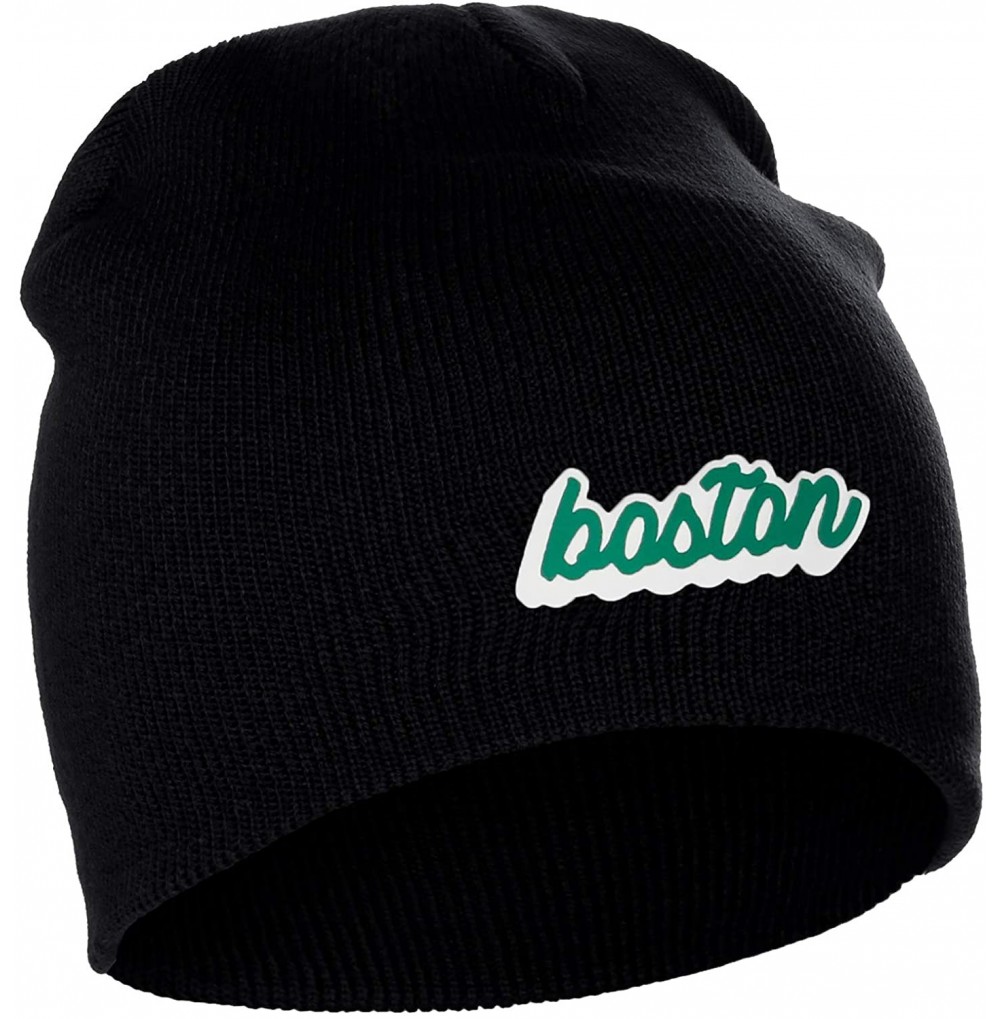 Skullies & Beanies Classic USA Cities Winter Knit Cuffless Beanie Hat 3D Raised Layer Letters - Boston Black - White Green - ...