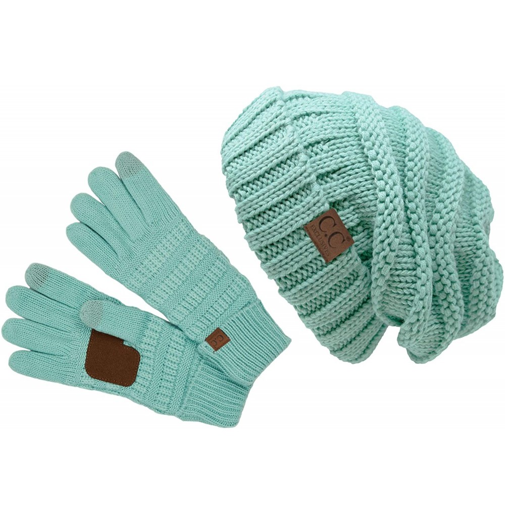 Skullies & Beanies Exclusives Oversized Slouchy Beanie Bundled with Matching Lined Touchscreen Glove - Mint - C4193ENG6YS