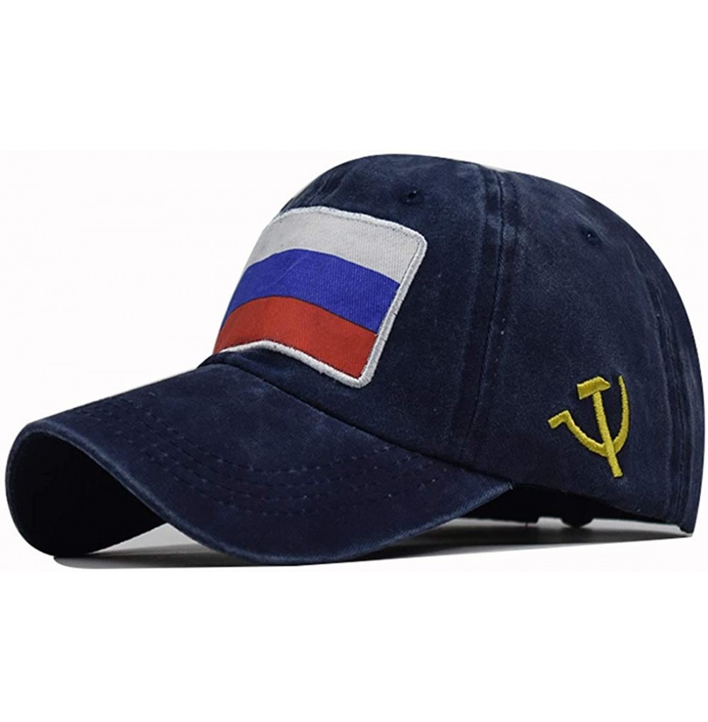 Baseball Caps Patriot Baseball Cap Russian-Flag Patch Embroidery - Washed Dad Hat - Navy - CR18Z6CXS7K