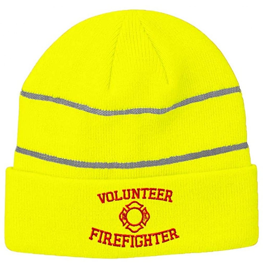 Skullies & Beanies Reflective Beanie for Men & Women Volunteer Firefighter Embroidery 1 Size - Neon Yellow - CE186HZXK6E