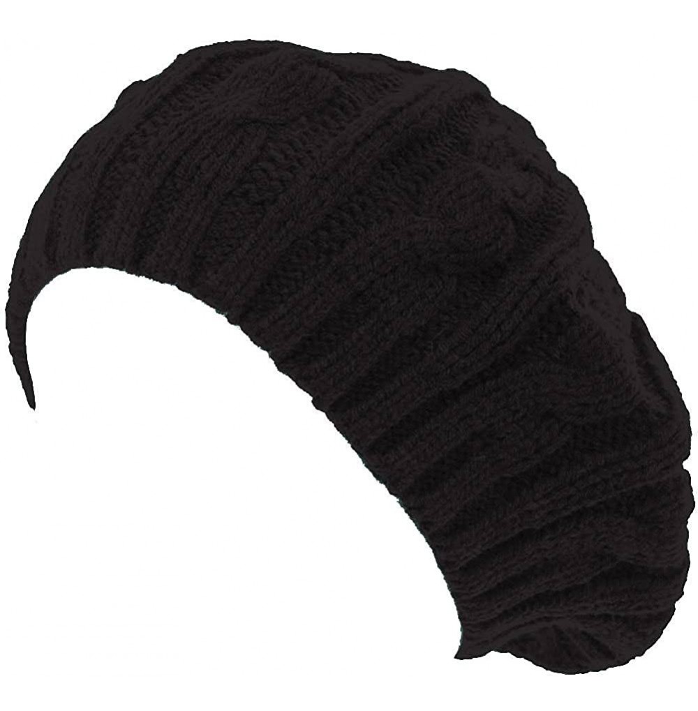 Berets Cable Fashion Knit Beret (2 Pack) - Black - CD11Y94M06R
