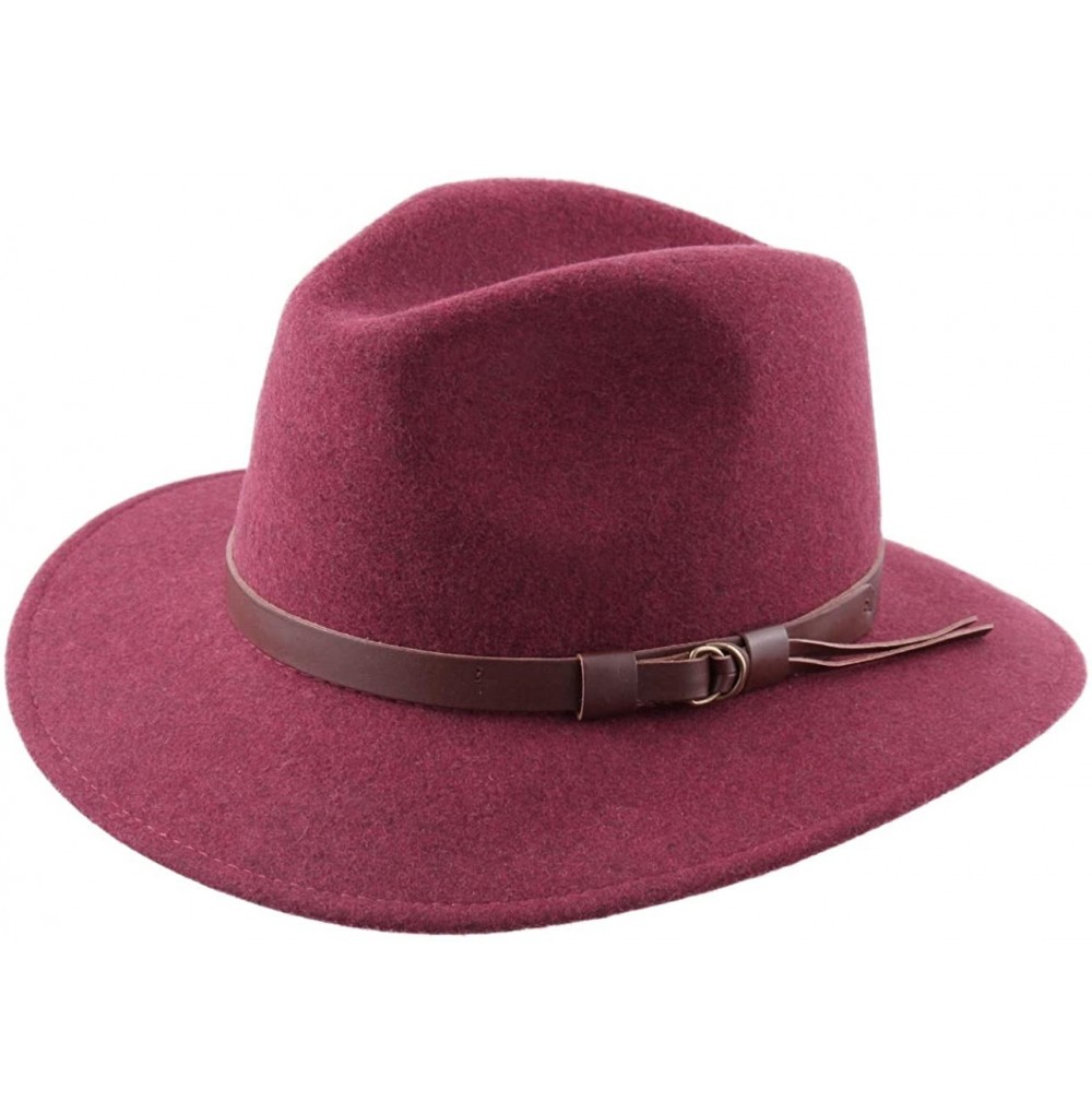 Fedoras Classique Traveller Wool Felt Fedora Hat Packable - Bordeaux - CY18CO6MHK5