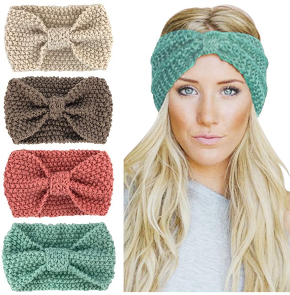 Headbands Womens Winter Knitted Headband - Soft Crochet Bow Twist Hair Band Turban Headwrap Hat Cap Ear Warmer - C318KXKLUMX