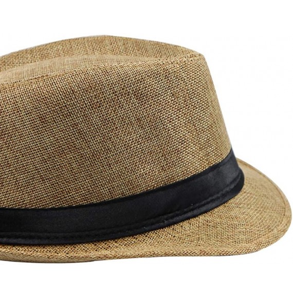 Fedoras Simplicity Panama Style Men's Summer Beach Sun Hat Jazz Hat Solid Color - Khaki - C718SKKUWRU