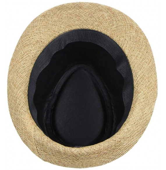 Fedoras Simplicity Panama Style Men's Summer Beach Sun Hat Jazz Hat Solid Color - Khaki - C718SKKUWRU