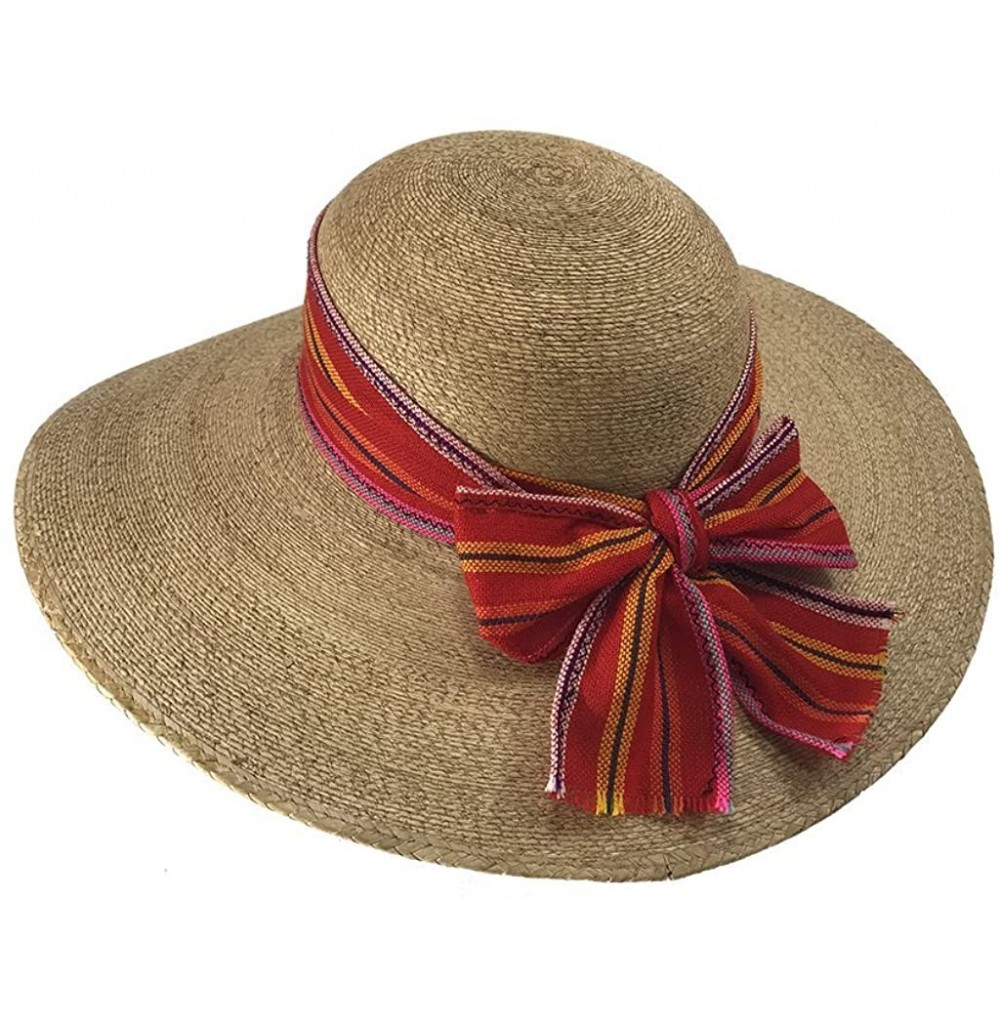 Sun Hats The Original DAMA Lady's Moreno Palm Straw Sun Hat - Cafe W/ Red/Blue Bow - CR184NKO0NH