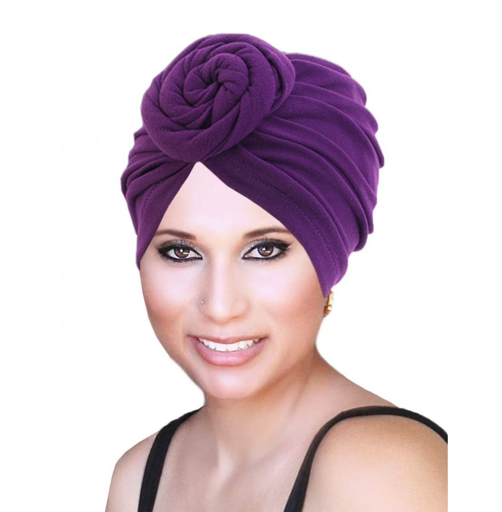 Skullies & Beanies Cotton Hair Bonnets Cap for Black Women Pattern Chemo Turban for Cancer Hair Loss Purple - CW197YGI45X