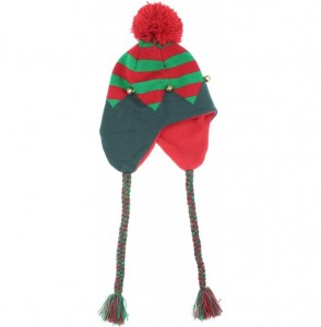 Skullies & Beanies Ladies Christmas Tree Knit Hat with 3D Poms- Bells and Star - Green Pom - CH18M590Z5Q