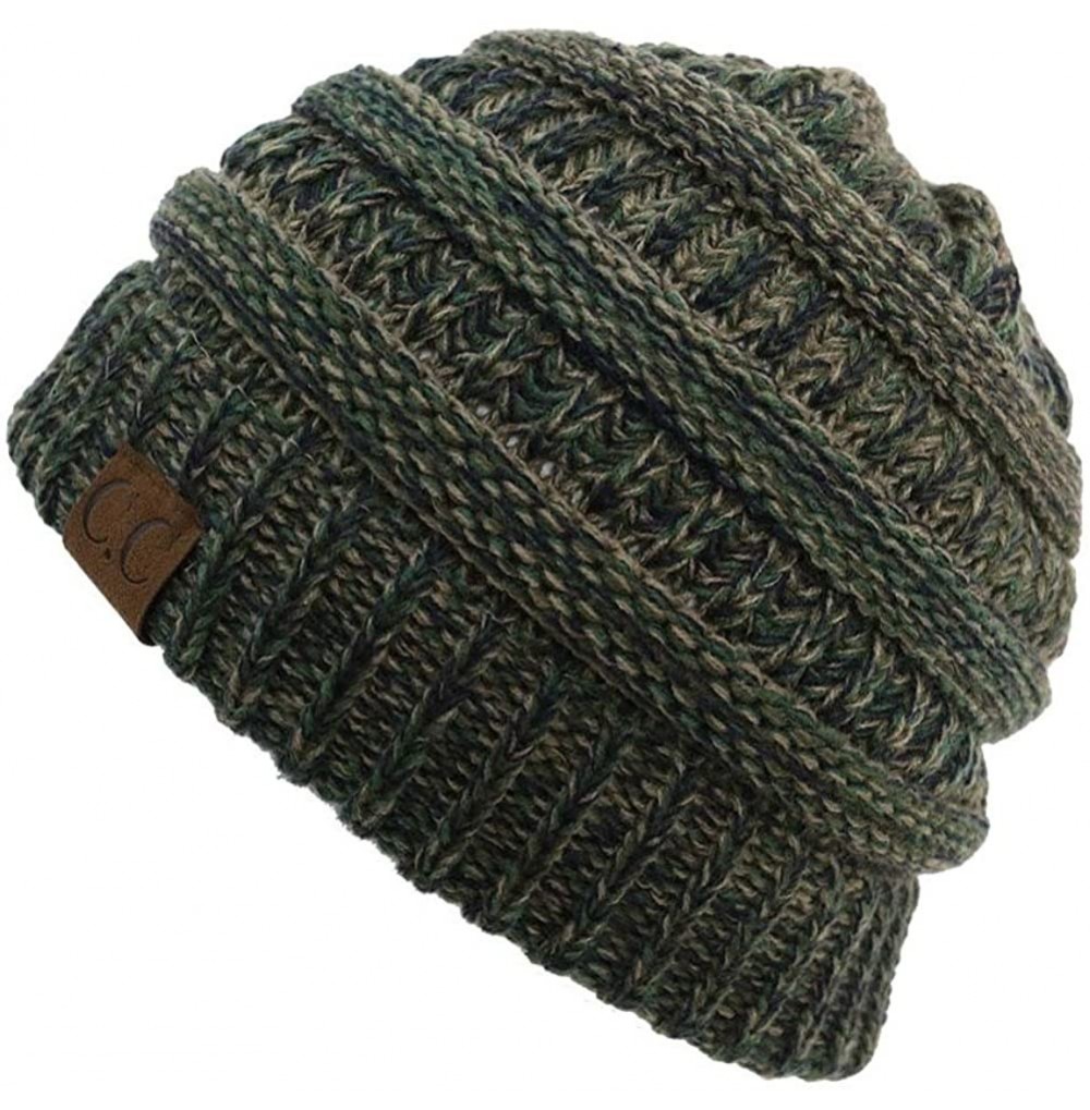 Skullies & Beanies Trendy Warm Chunky Soft Marled Cable Knit Slouchy Beanie - Four Tone Mix 9 - Green- Olive- Blue- Camel - C...