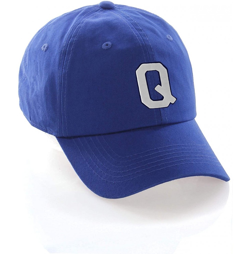 Baseball Caps Customized Letter Intial Baseball Hat A to Z Team Colors- Blue Cap Navy White - Letter Q - CY18NGS4O7L