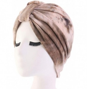 Skullies & Beanies Shiny Turban Hat Headwraps Twist Pleated Hair Wrap Stretch Turban - Tie Dye Khaki - CE199HKEKCT