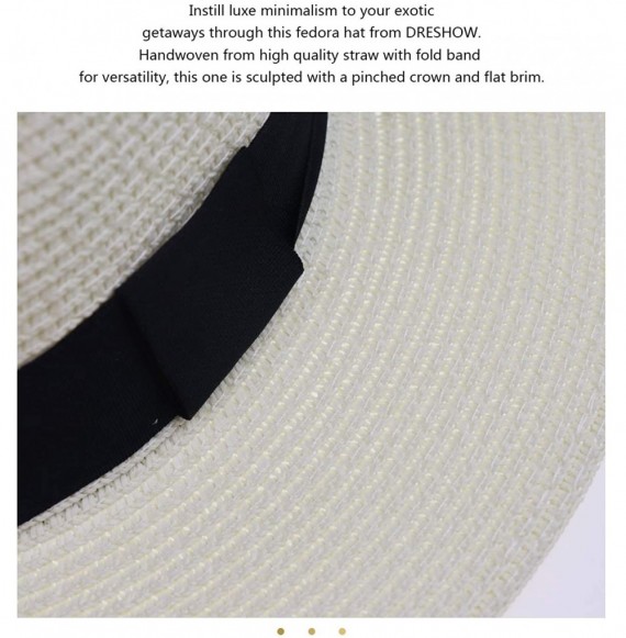 Sun Hats Women Straw Panama Hat Fedora Beach Sun Hat Wide Brim Straw Roll up Hat UPF 30+ - Fedora a Ivory - CN18NEDCOH3