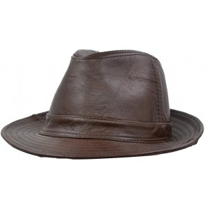 Fedoras Men & Women's Cowhide Jazz Hat Short Brim Suede Leather Fedora Hat - Brown - CK18YXXTS7T