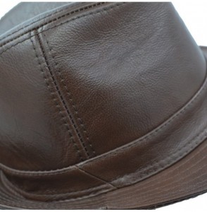 Fedoras Men & Women's Cowhide Jazz Hat Short Brim Suede Leather Fedora Hat - Brown - CK18YXXTS7T