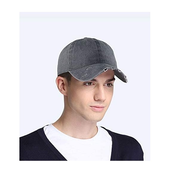 Baseball Caps Unisex Classic Plain Baseball Cap Adjustable Unstructured 6 Panel Dad Hats - A-chic Ripped-grey New-m/L - C0192...