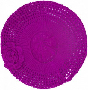 Berets Womens Crochet Hat Flower Beanie Beret Fashion Accessory Lightweight Knit Cap - Fuchsia Pink Net - CH1824ZE0ZX