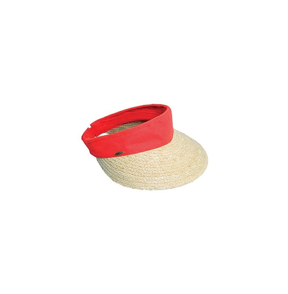 Visors Women's Raffia Visor with Dyed Cotton Crown - Coral - CT11C8I4VQX