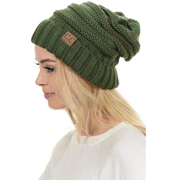 Skullies & Beanies Hat-100 Oversized Baggy Slouch Thick Warm Cap Hat Skully Cable Knit Beanie - Dk Olive Mix - CH18XINDAGT
