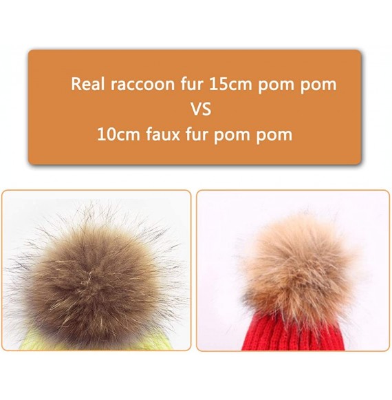 Skullies & Beanies Winter Soft Stretch Knitted Warm Beanie hat for Women Real Fur Raccoon pom pom Hat Ski Cap - Pink - C618IY...