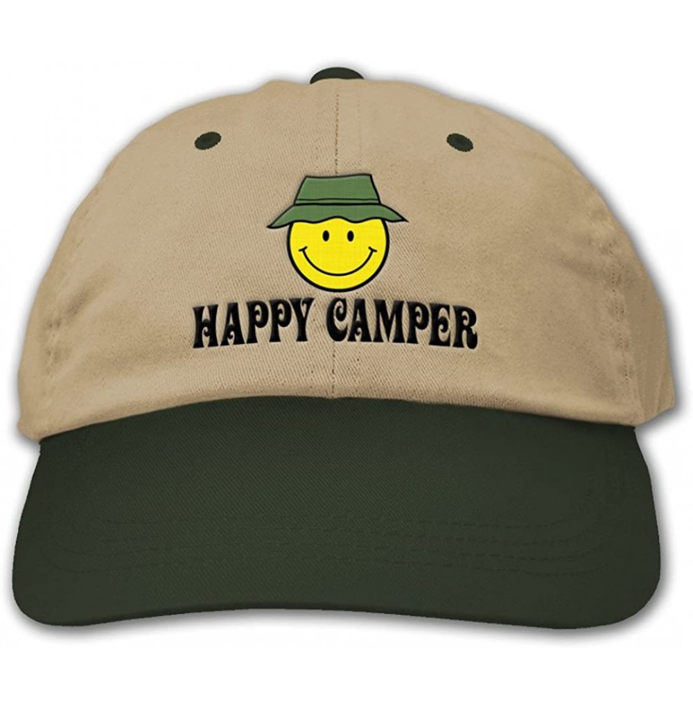 Baseball Caps Happy Camper - Embroidered Khaki Green Hat - CK1113I7AWZ