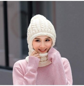 Skullies & Beanies Warm Fleece Lined Knit Hats Hood Scarf Set for Women Winter Beanie with Pom Pom - Beige - CI18LX4AW05