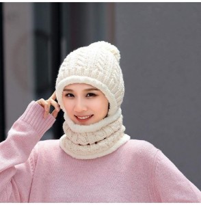 Skullies & Beanies Warm Fleece Lined Knit Hats Hood Scarf Set for Women Winter Beanie with Pom Pom - Beige - CI18LX4AW05