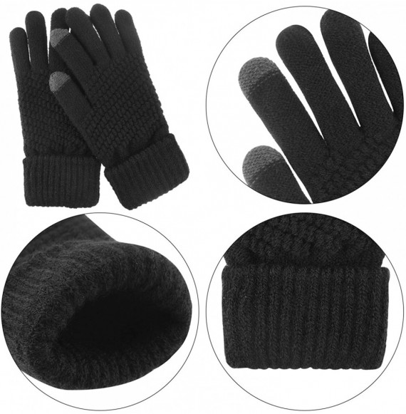 Skullies & Beanies 4 Pieces Womens Winter Beanie Hats with Ponytail Hole Knit Scarf Gloves - Black(style 2) - CF1938RZ8CM
