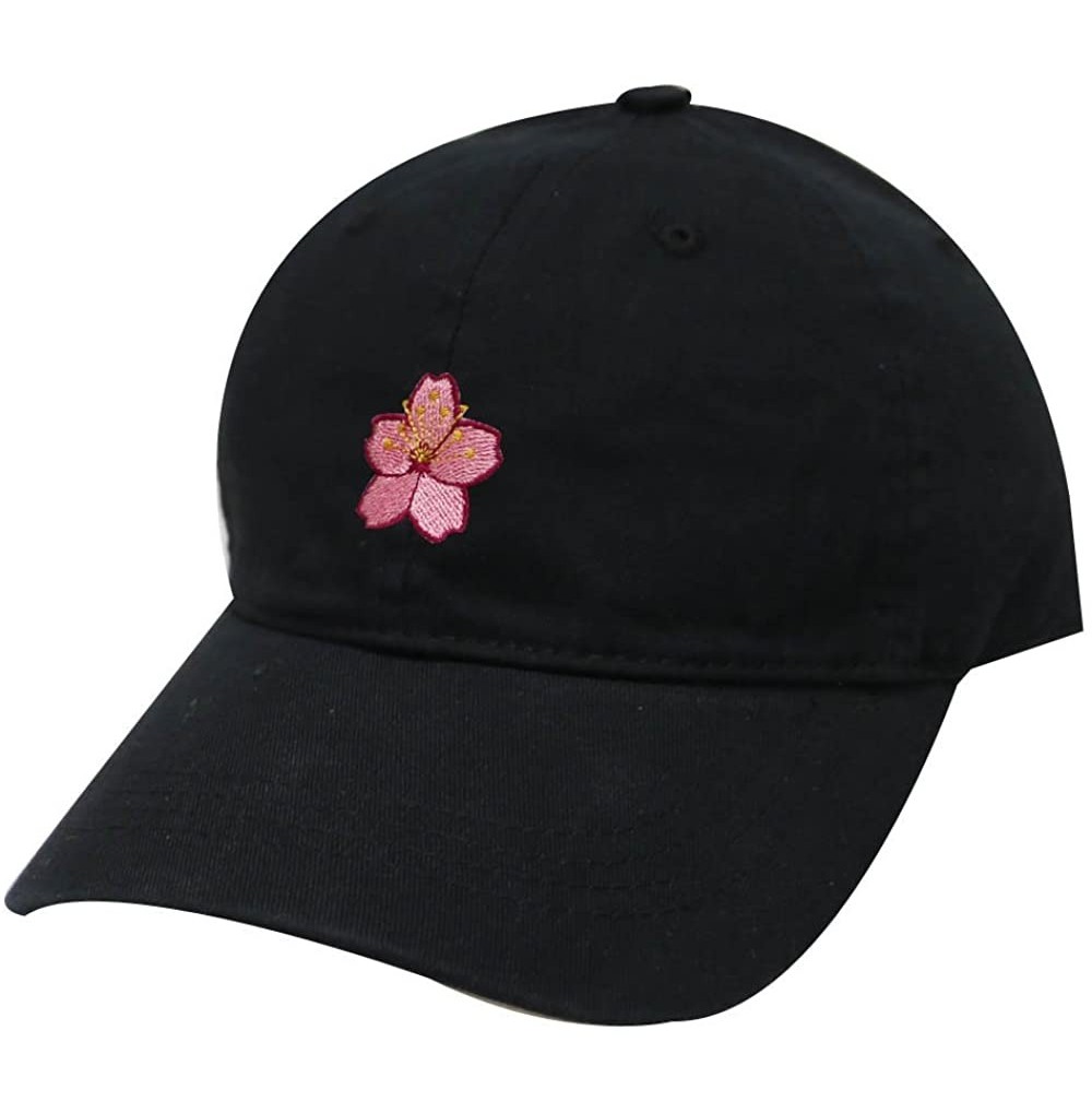 Baseball Caps Cherry Blossom Cotton Baseball Cap - Black - C7182YUWKX5