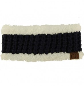 Cold Weather Headbands Winter CC Sherpa Polar Fleece Lined Thick Knit Headband Headwrap Hat Cap - Navy - CN18I56DAKL