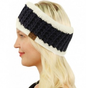 Cold Weather Headbands Winter CC Sherpa Polar Fleece Lined Thick Knit Headband Headwrap Hat Cap - Navy - CN18I56DAKL