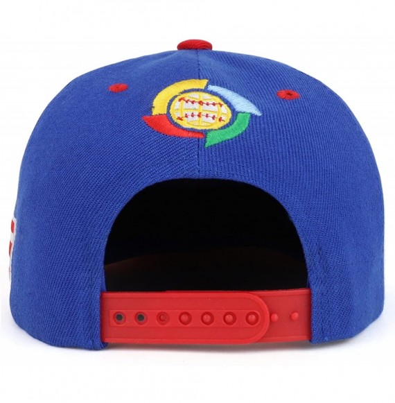 Baseball Caps PR 3D Embroidered Flatbill Snapback Cap with Puerto Rico Flag - Royal Red - C018CD9T3IS