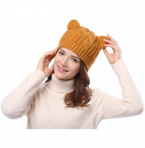 Skullies & Beanies Women's Hat Cat Ear Crochet Braided Knit Caps - Yellow - CW12LTSRV2N