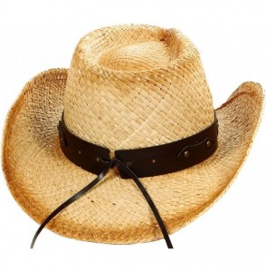 Cowboy Hats Men/Women's Classic Western Cowboy Straw Hat w/Leather Band - Brown Band - CD186998KCD
