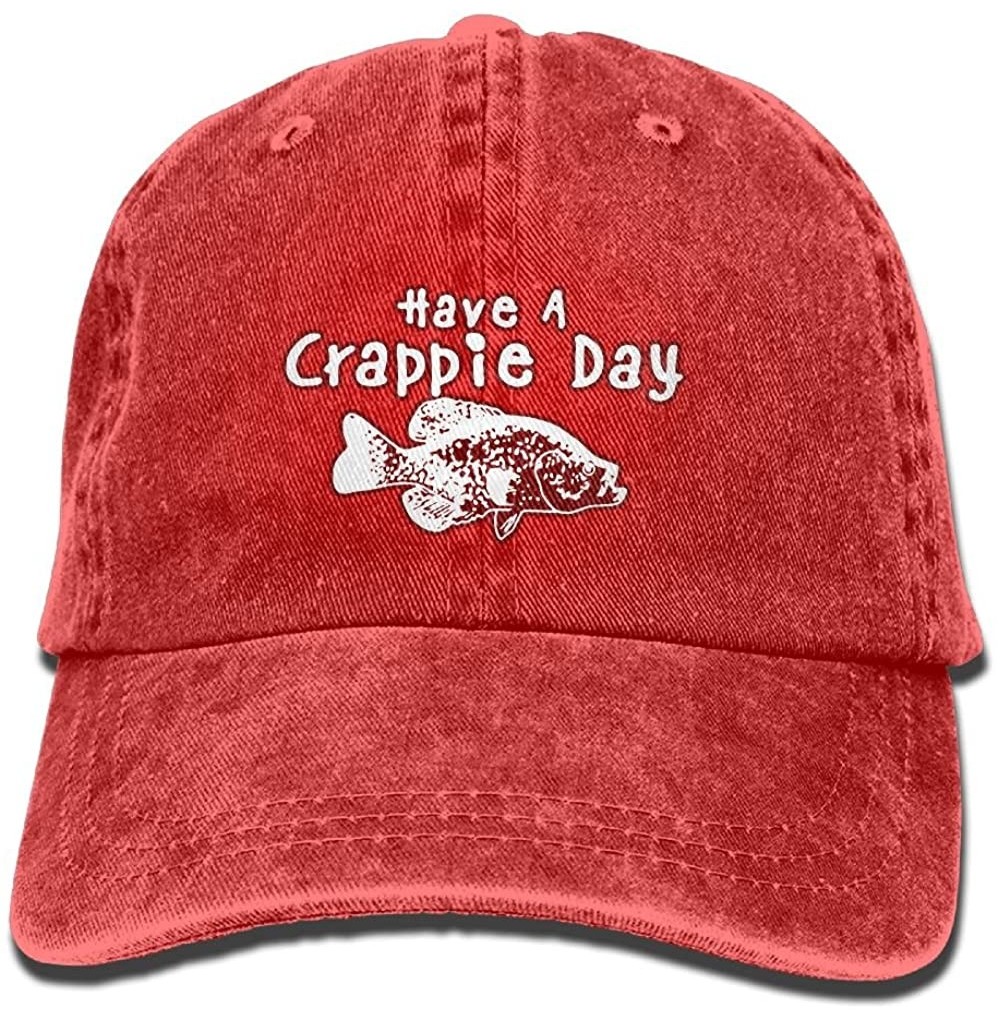 Baseball Caps Unisex Washed Have A Crappie Day Funny Denim Baseball Cap Adjustable Dad Hat - Red - CX18EOU27N2